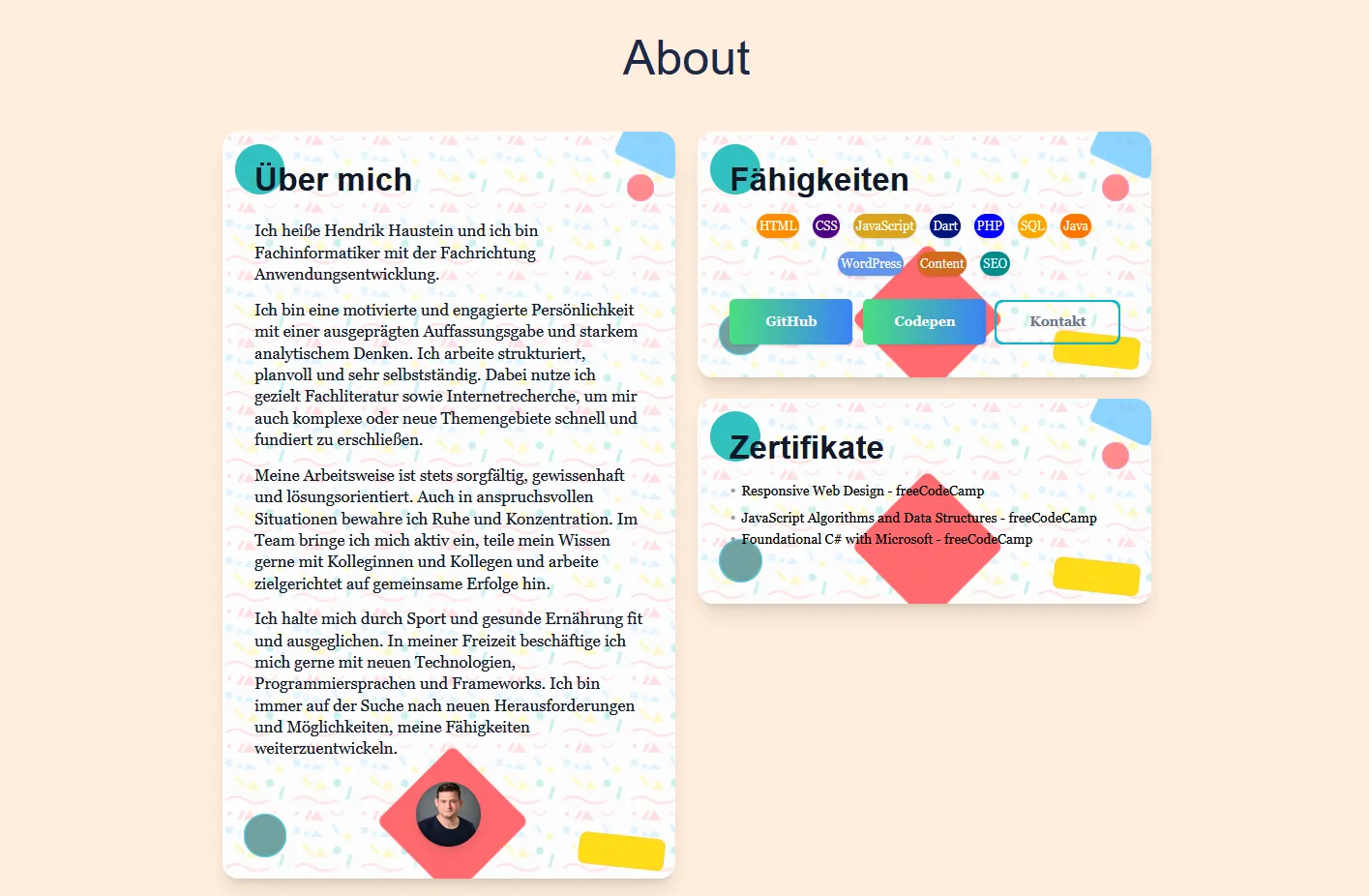 haustein.in vorheriges Design About.